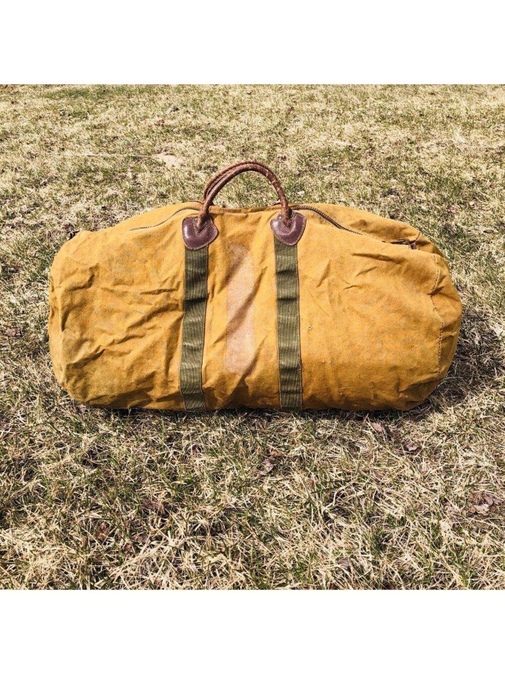 Vintage 1940s LL Bean Canvas Sportsman Large Duffle Bag with Leather Trim
